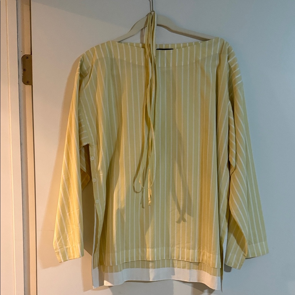 J.Crew Yellow and White Striped Cotton Belted Shirt